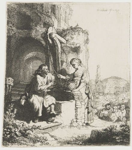 Christ and the woman of Samaria among ruins by Rembrandt van Rijn