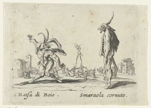 Twee straatartiesten als Ratsa di Boio en Smaraola cornuto by anonymous