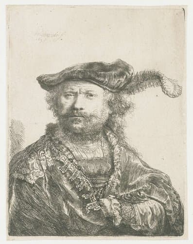 Zelfportret met gepluimde fluwelen baret by Rembrandt van Rijn