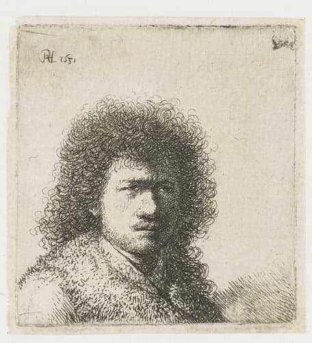 Self-portrait with bushy hair: bust by Rembrandt van Rijn