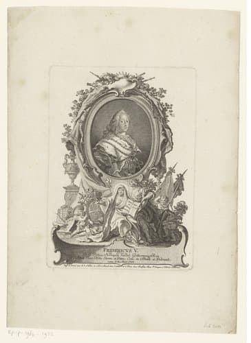 Portret van Frederik V, koning van Denemarken by Johann Esaias Nilson