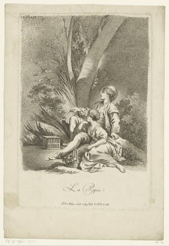 Jong stel vogelkooi in een bos by Johann Esaias Nilson