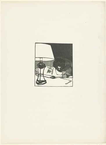 Schrijvende vrouw bij lamp aan tafel