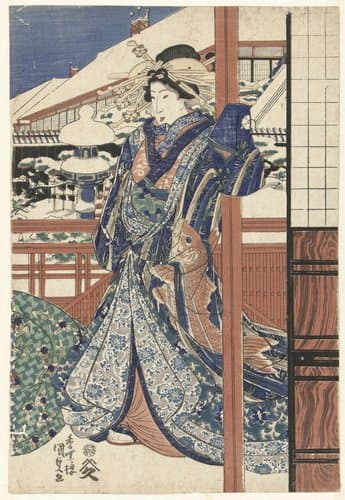 Vrouw in wintertuin by Utagawa Kunisada (I)