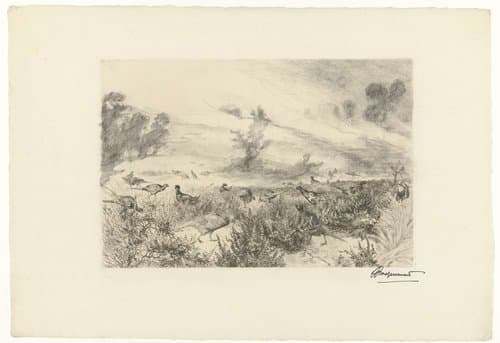 Heidelandschap met fazanten by Félix Bracquemond