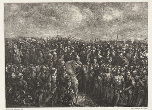 Julius Caesar met het Romeinse leger en gevangenen by Rodolphe Bresdin