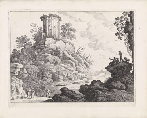 Landschap met de ruïne van een tempel by Guilliam van Nieulandt (II)