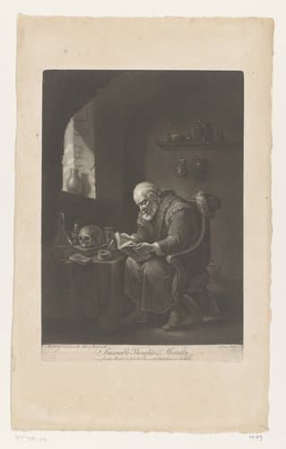 Oude man leest aan een tafel by John Dixon