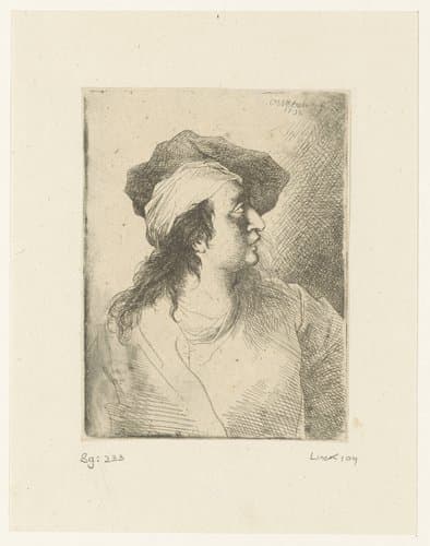 Omhoogkijkende figuur met baret by Christian Wilhelm Ernst Dietrich