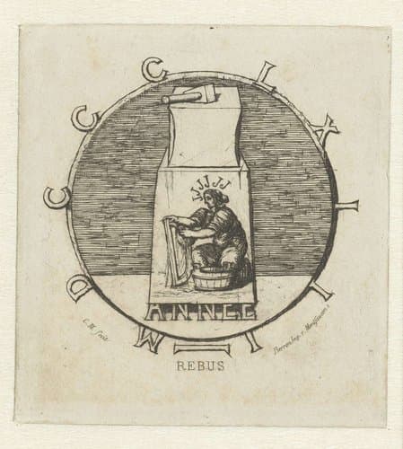 Rebus met verschillende voorwerpen die samen de woorden CI-GIT LA VENDETTA SURANNEE vormen by Charles Meryon