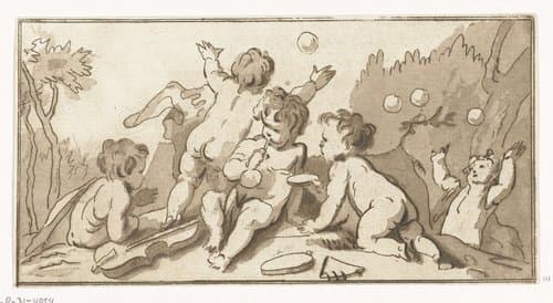 Bellenblazende putti by Anthonie van den Bos