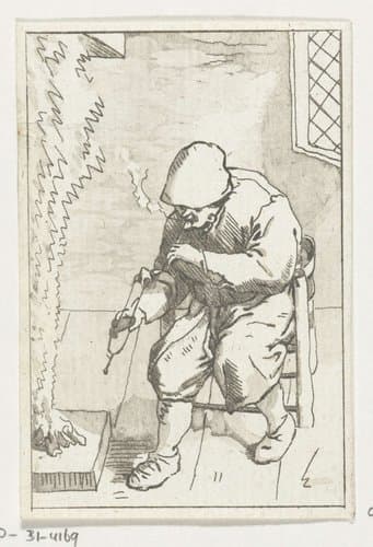 Man steekt zijn pijp aan by Anthonie van den Bos