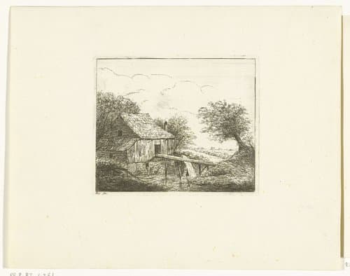 Watermolen met brug over de rivier by Hans Willem Box