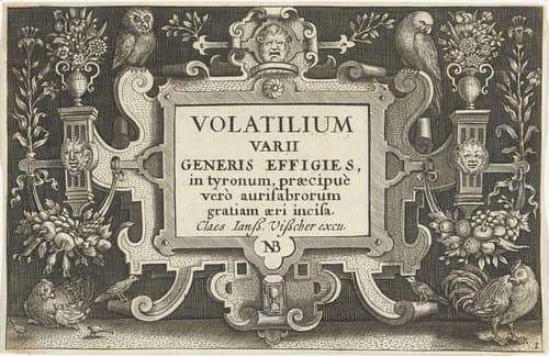 Titelprent met titel in cartouche met ornamenten en vogels by anonymous
