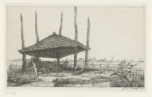 Landschap met een lege hooiberg by Jacobus Ludovicus Cornet