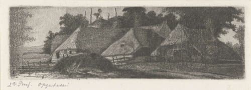 Landschap met drie boerderijen by Jacobus Ludovicus Cornet