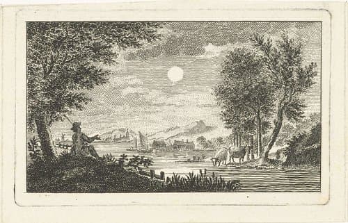 Riviergezicht met herder in maanlicht by Abraham Delfos