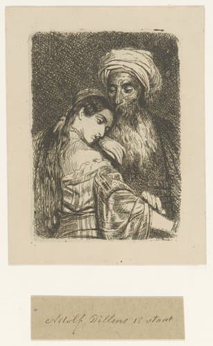 Vrouw leunend op de schouder van een man met tulband by Adolphe Alexandre Dillens