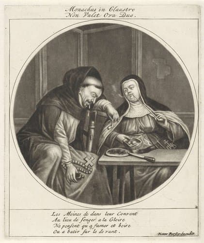 Dronken monnik en rokende non by Cornelis Dusart
