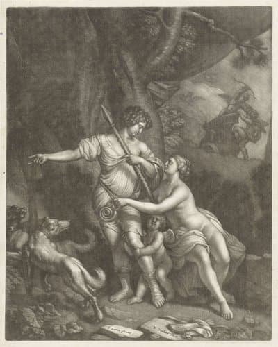 Venus weerhoudt Adonis van de jacht by Wallerant Vaillant