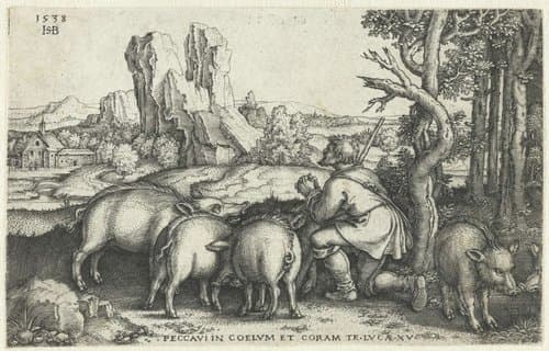 Verloren zoon als varkenshoeder by Hans Sebald Beham