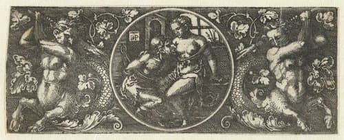 Cimon en Pero tussen twee tritons by Hans Sebald Beham