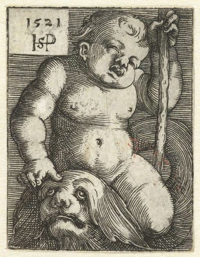Putto op een dolfijn by Hans Sebald Beham