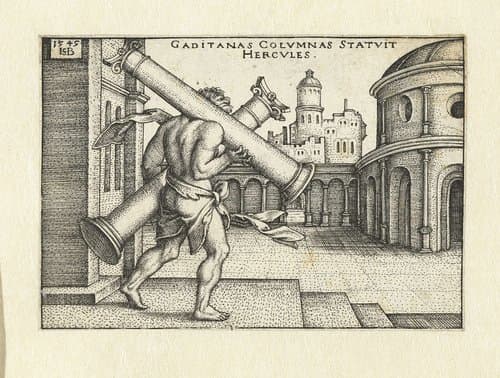 Hercules draagt de zuilen van Gaza by Hans Sebald Beham
