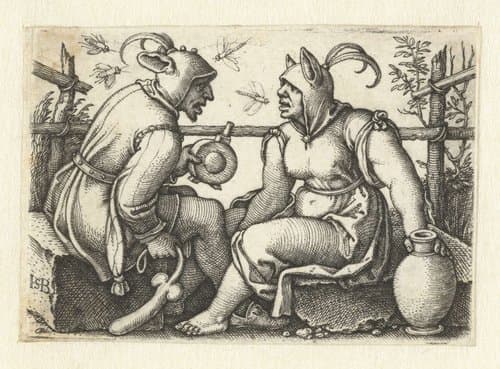 Nar met fallus en vrouwelijke nar by Hans Sebald Beham