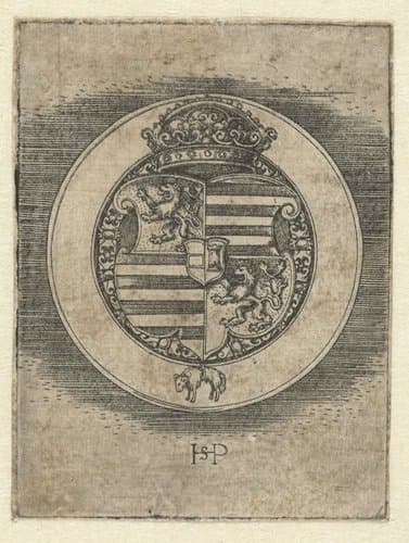 Achterkant van penning met wapen van Koning Ferdinand I van Hongarije en Bohemen by Hans Sebald Beham