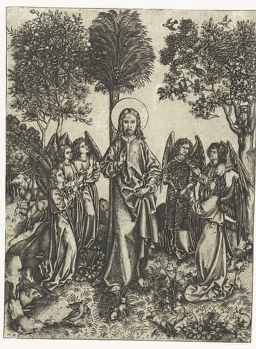 Christus in de wildernis met engelen by Monogrammist IE