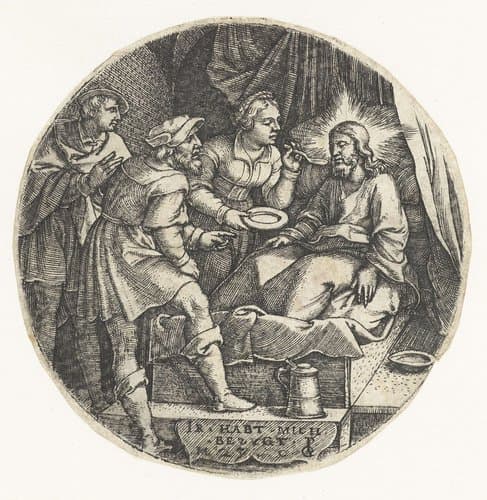 Christus is ziek en krijgt bezoek by Georg Pencz