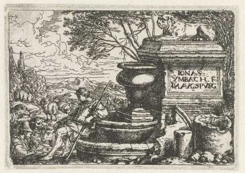 Rustende herders bij een bron by Jonas Umbach