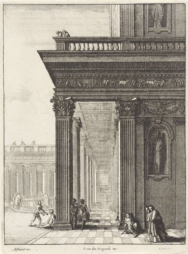 Petrus en Johannes genezen een kreupele voor de tempel by Wenceslaus Hollar