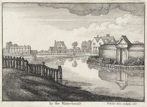 Gezicht op huizen langs een rivier in de buurt van Londen by Wenceslaus Hollar
