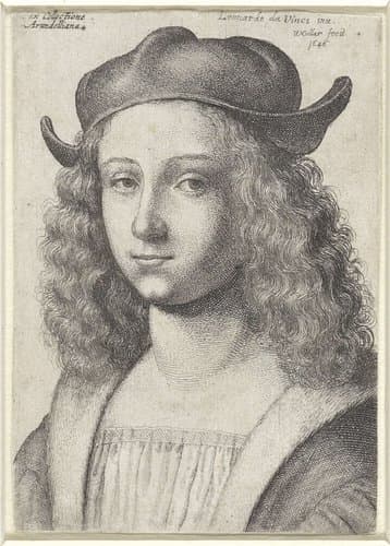Portret van een jonge man met lang krullend haar en een muts by Wenceslaus Hollar