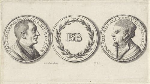 Drie penning met de portretten van Hans Sebald Beham en Anna Beham by Wenceslaus Hollar