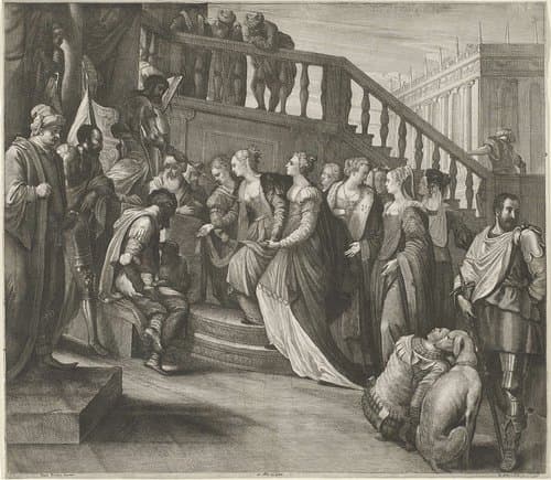 Esther voor Ahasveros by Wenceslaus Hollar