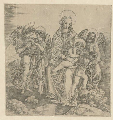 Maria met kind en Johannes de Doper en drie engelen by Christoforo di Michele Robetta