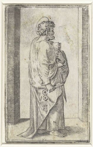 Apostel Petrus met sleutels by Marcantonio Raimondi