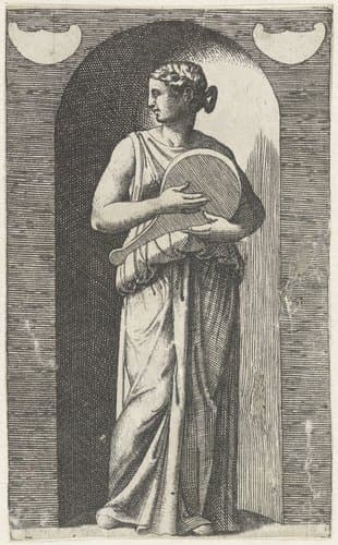 Muze met luit staand in nis by Marcantonio Raimondi