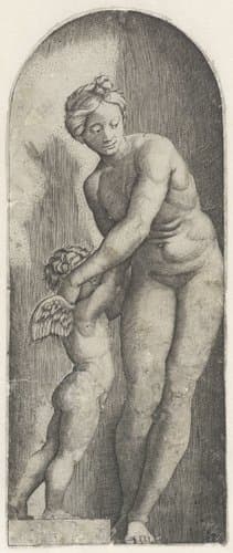 Venus en Amor staand in nis by anonymous