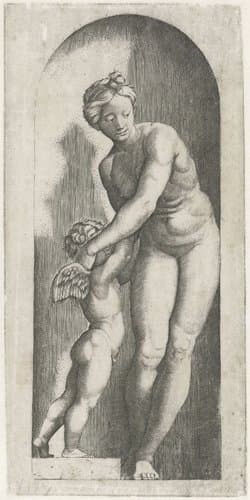 Venus en Amor staand in nis by anonymous