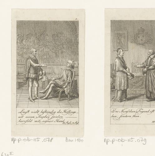 Karel IX in gesprek met Gaspard de Coligny by Daniel Nikolaus Chodowiecki