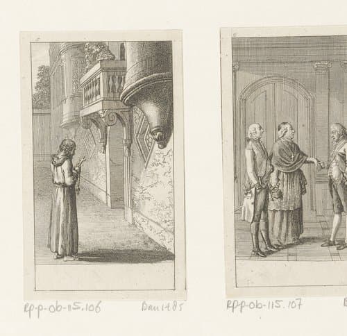 Hendrik IV in boetekleed onder het balkon van paus Gregorius VII by Daniel Nikolaus Chodowiecki