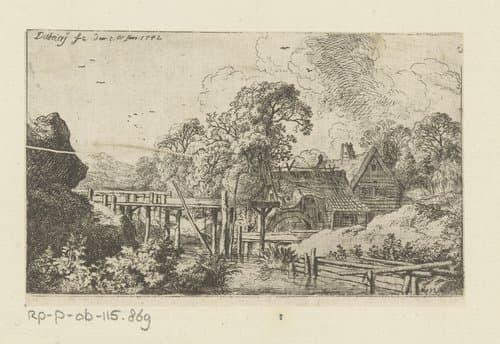 Landschap met watermolen aan de rivier by Christian Wilhelm Ernst Dietrich