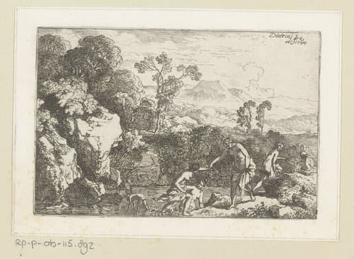 Arcadisch landschap met badende nimfen by Christian Wilhelm Ernst Dietrich