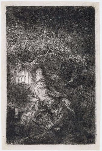 The rest on the flight into Egypt: a night piece by Rembrandt van Rijn
