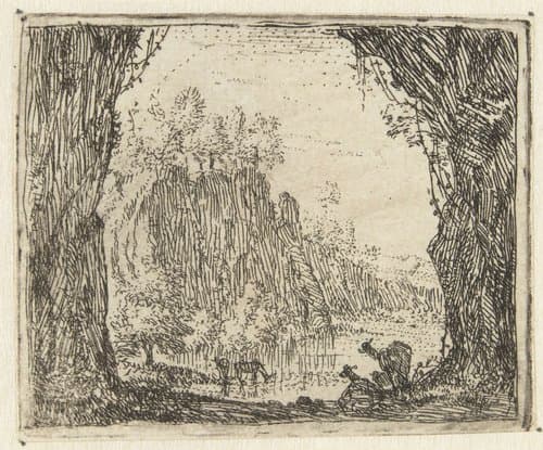 Italianiserend landschap met geiten bij een rivier by Karel du Jardin