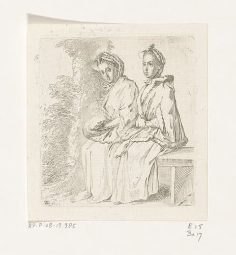 Twee dames zittend bij een boom by Daniel Nikolaus Chodowiecki